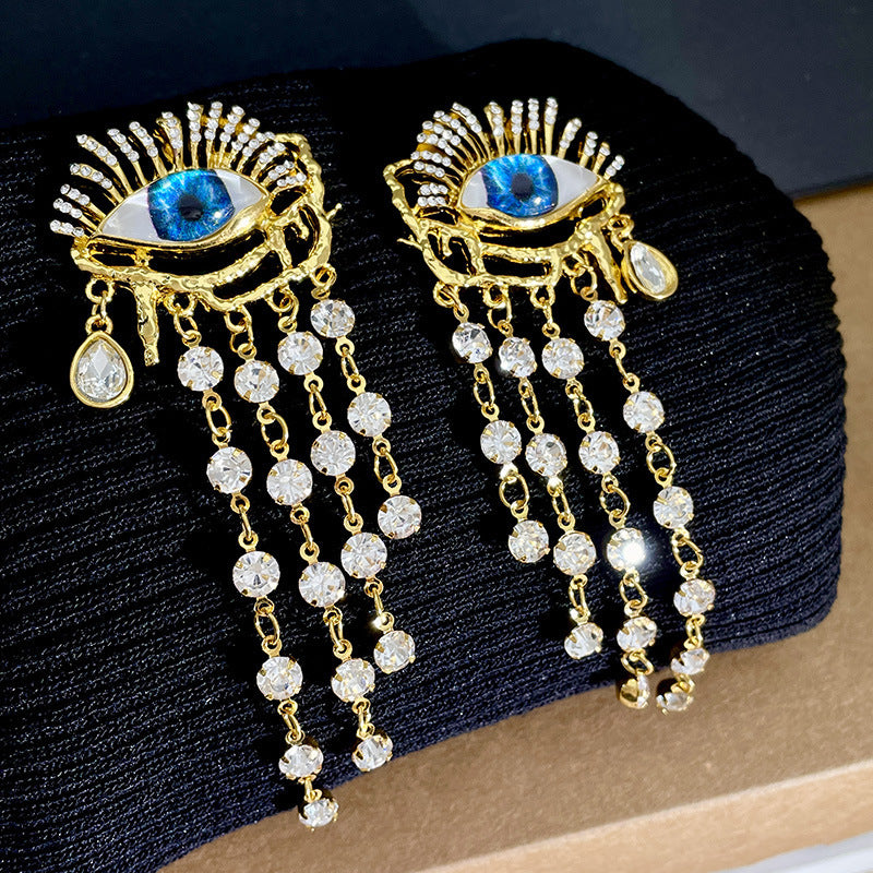 Zircon Long Tassel Earrings Vintage Artificial Crystal