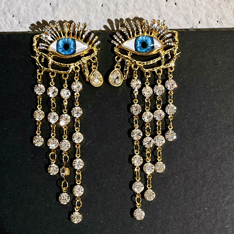 Zircon Long Tassel Earrings Vintage Artificial Crystal