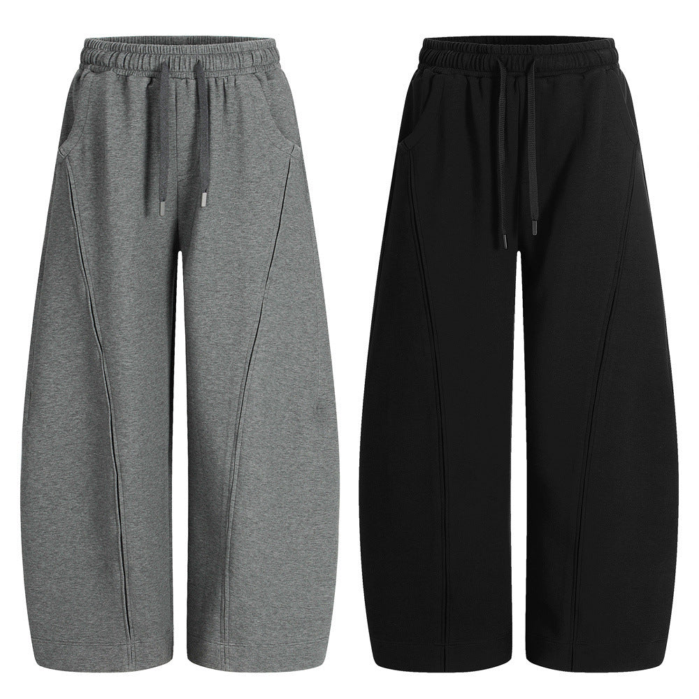 American Retro Men's Stitching Drawstring Solid Color Matchet Pants