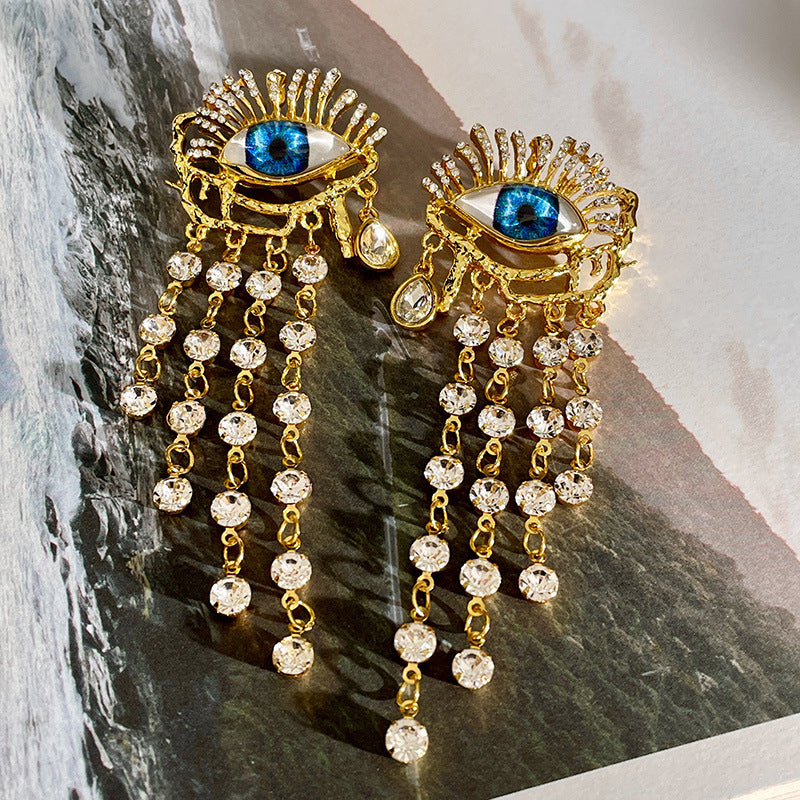 Zircon Long Tassel Earrings Vintage Artificial Crystal