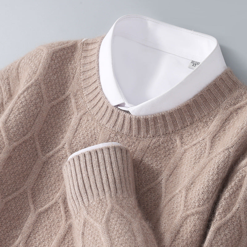 Men's Round Neck Pullover Knitted Sweater Base Cardigan