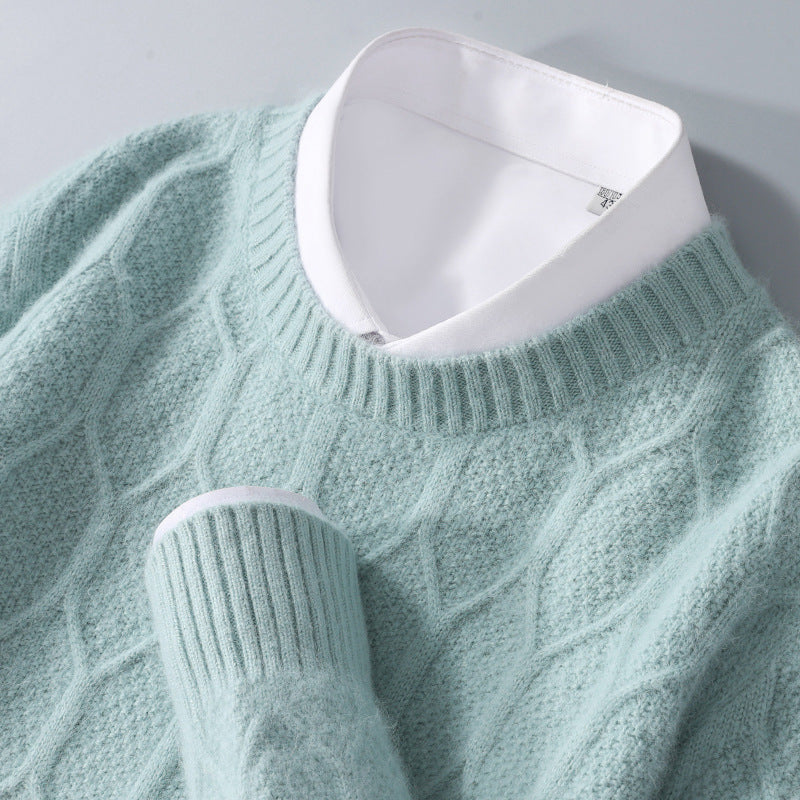Men's Round Neck Pullover Knitted Sweater Base Cardigan
