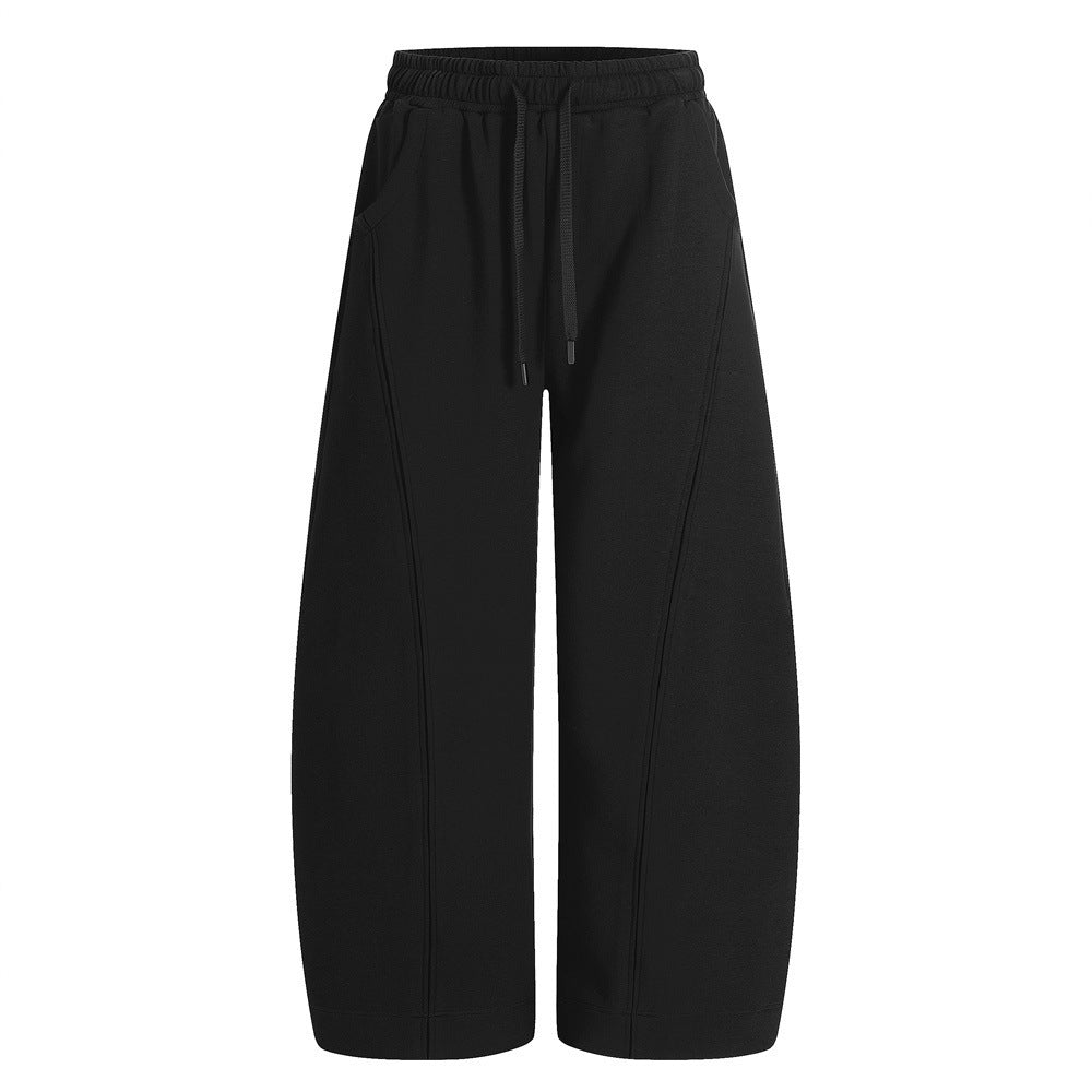 American Retro Men's Stitching Drawstring Solid Color Matchet Pants