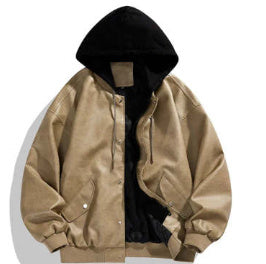Fake Two-piece High Street Cool Retro Leather Jacket For Men